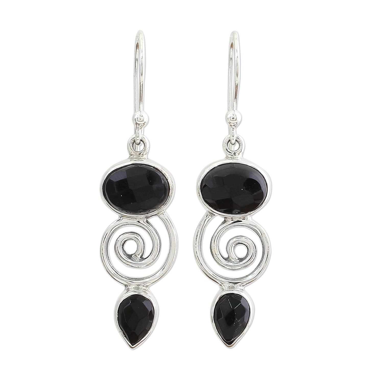 Onyx & Sterling Silver Dangle Earrings