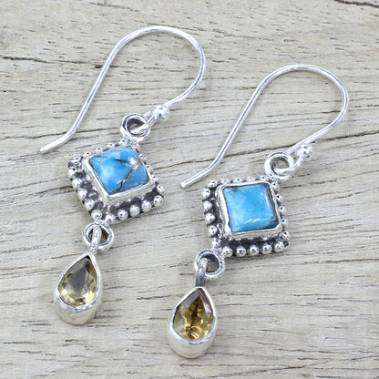 Radiant Princess Citrine & Turquoise Dangle Earrings