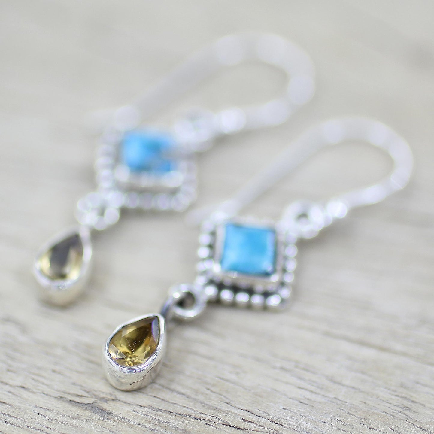 Radiant Princess Citrine & Turquoise Dangle Earrings