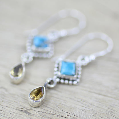 Radiant Princess Citrine & Turquoise Dangle Earrings