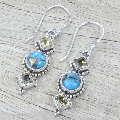 Seashore Radiance Citrine and Silver Dangle Earrings from India