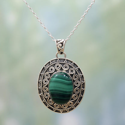 Mystical Beauty Handcrafted Sterling Silver and Malachite Pendant Necklace