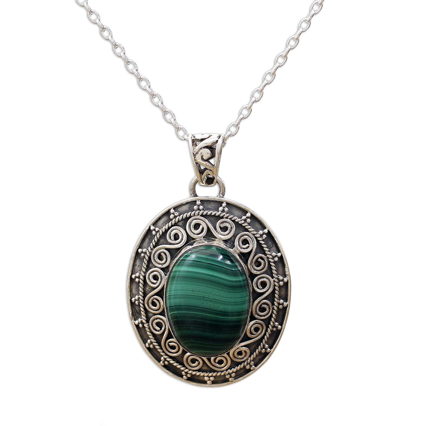 Mystical Beauty Handcrafted Sterling Silver and Malachite Pendant Necklace