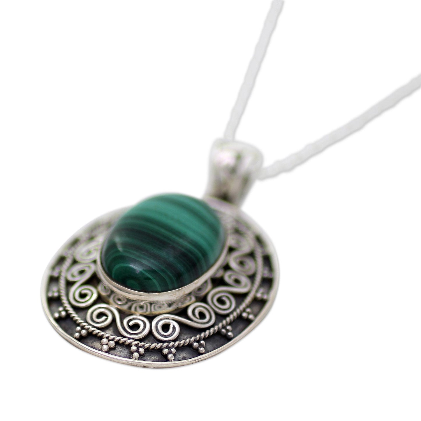 Mystical Beauty Handcrafted Sterling Silver and Malachite Pendant Necklace