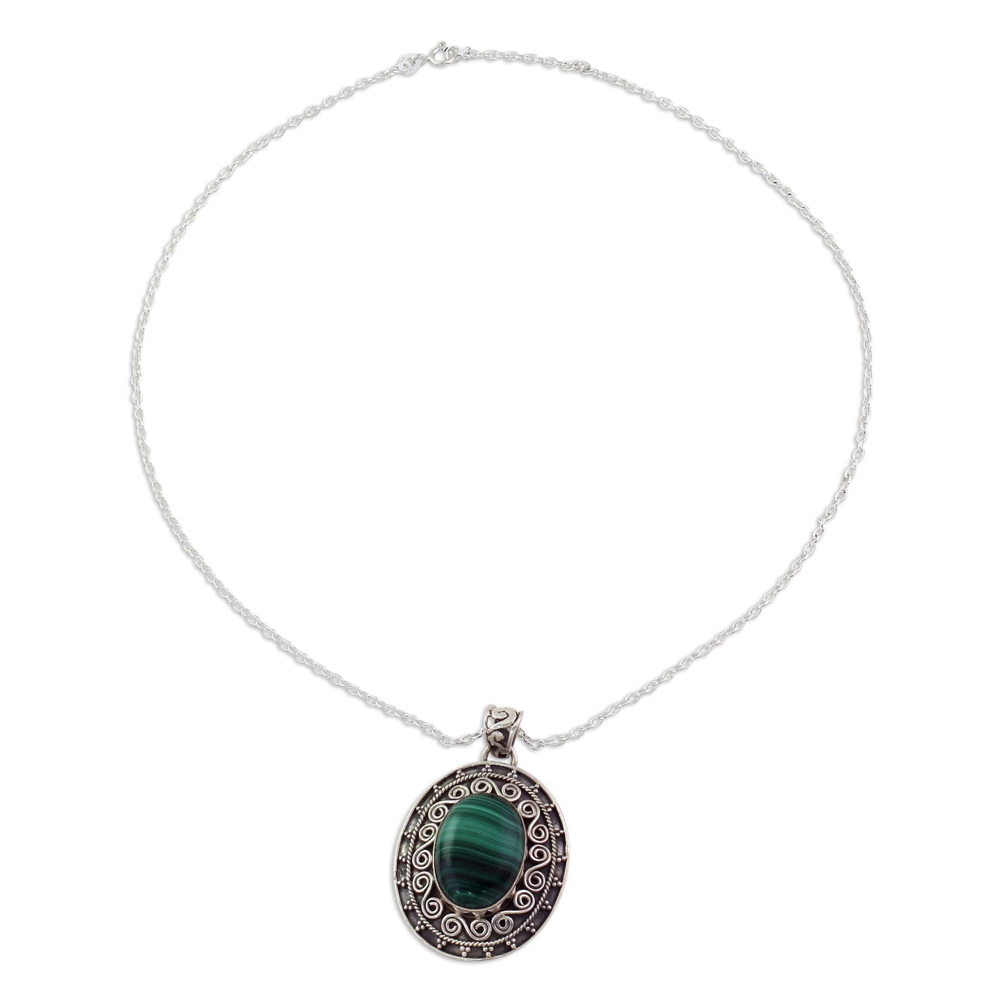 Mystical Beauty Handcrafted Sterling Silver and Malachite Pendant Necklace