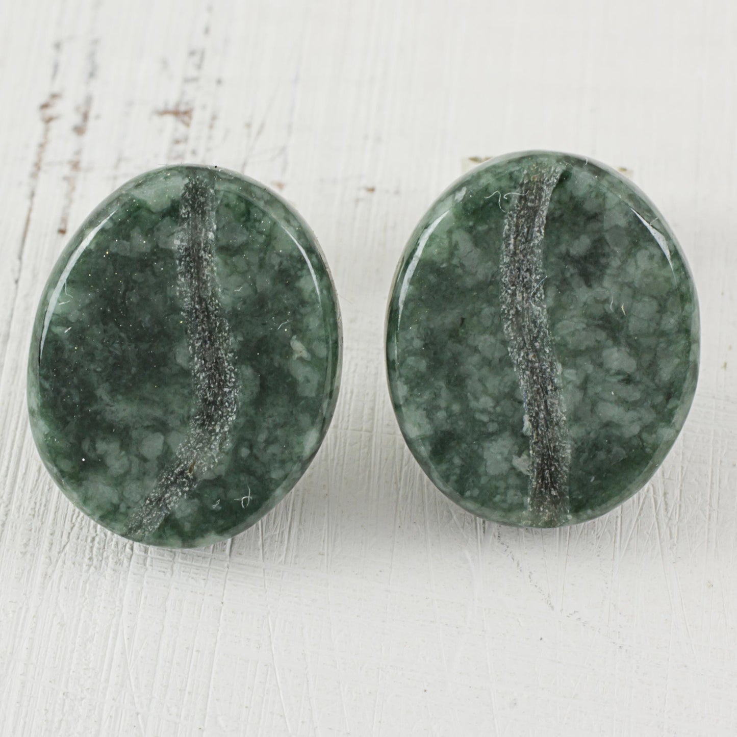 Passion for Coffee in Green Jade and Sterling Silver Stud Earrings from Guatemala