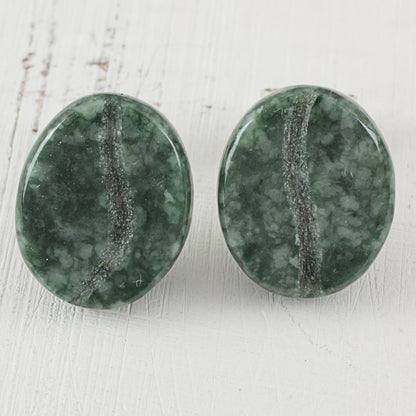 Passion for Coffee in Green Jade and Sterling Silver Stud Earrings from Guatemala