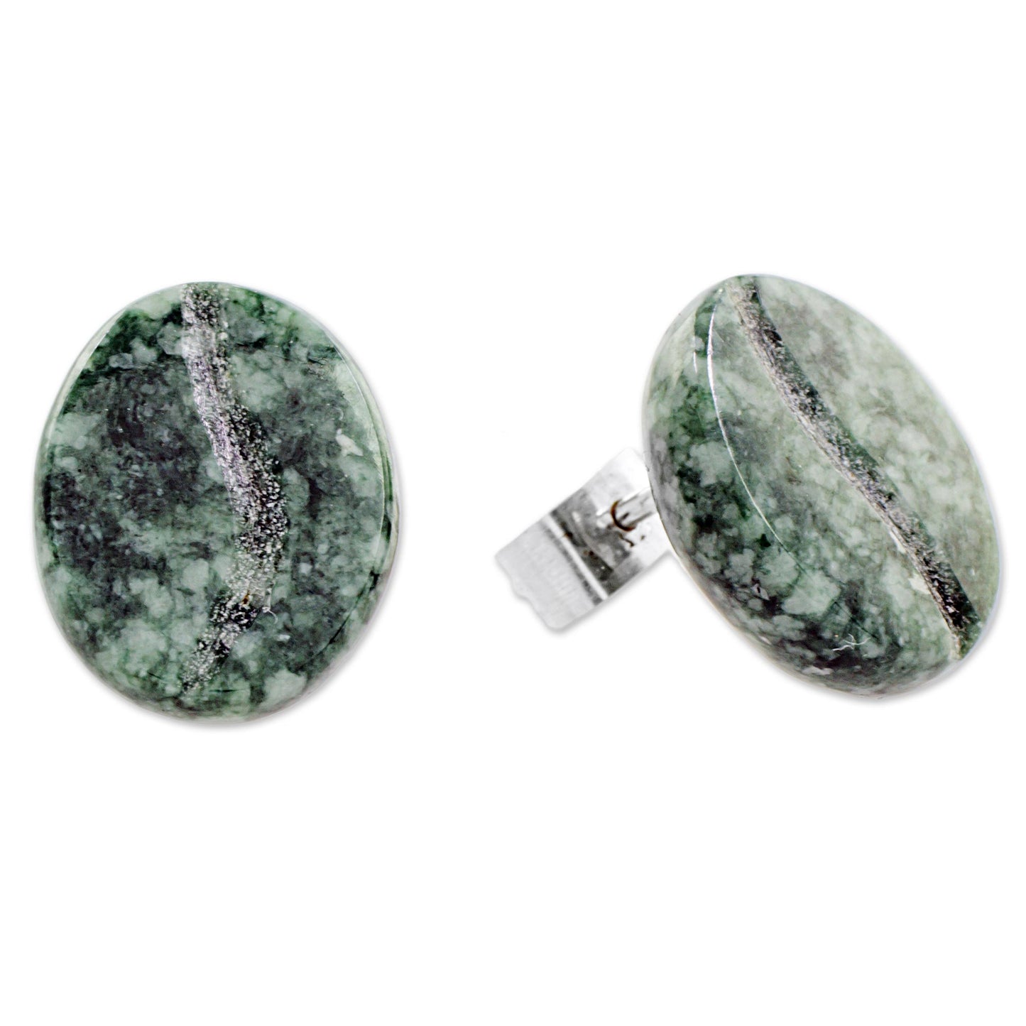 Passion for Coffee in Green Jade and Sterling Silver Stud Earrings from Guatemala