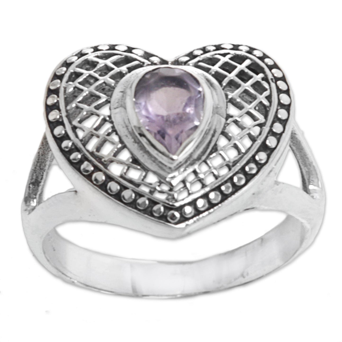 Bali Heart in Purple Sterling Silver Amethyst Heart Cocktail Ring from Indonesia