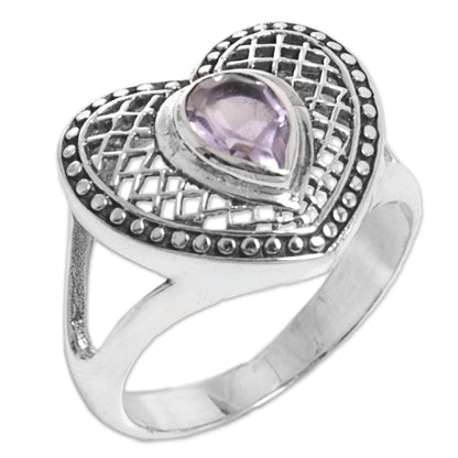 Bali Heart in Purple Sterling Silver Amethyst Heart Cocktail Ring from Indonesia