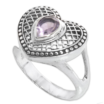 Bali Heart in Purple Sterling Silver Amethyst Heart Cocktail Ring from Indonesia