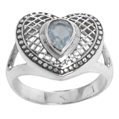 Bali Heart in Blue Sterling Silver Blue Topaz Heart Cocktail Ring Indonesia