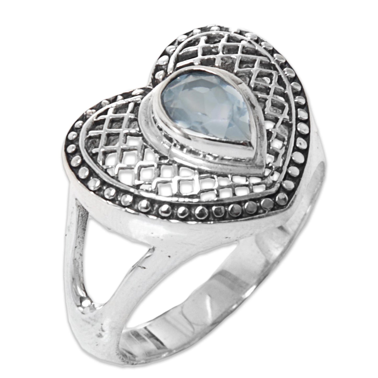 Bali Heart in Blue Sterling Silver Blue Topaz Heart Cocktail Ring Indonesia