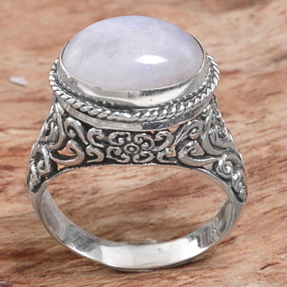 Bali Eye Rainbow Moonstone Silver Statement Ring