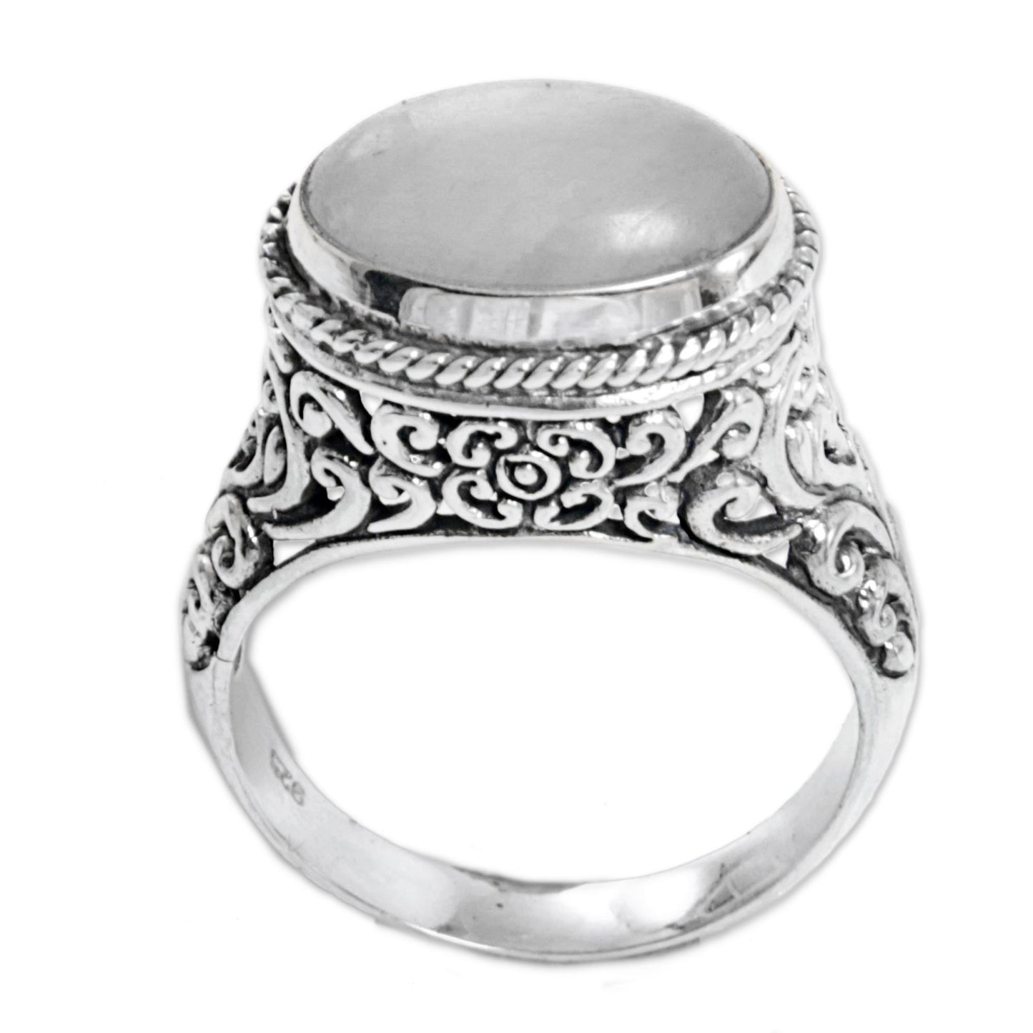 Bali Eye Rainbow Moonstone Silver Statement Ring