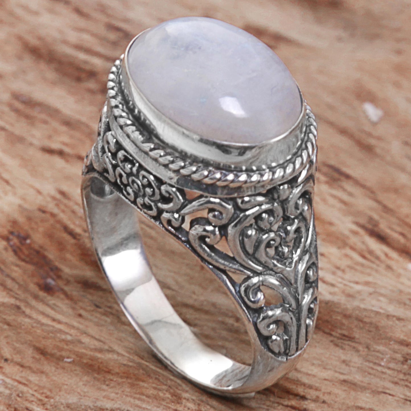 Bali Eye Rainbow Moonstone Silver Statement Ring