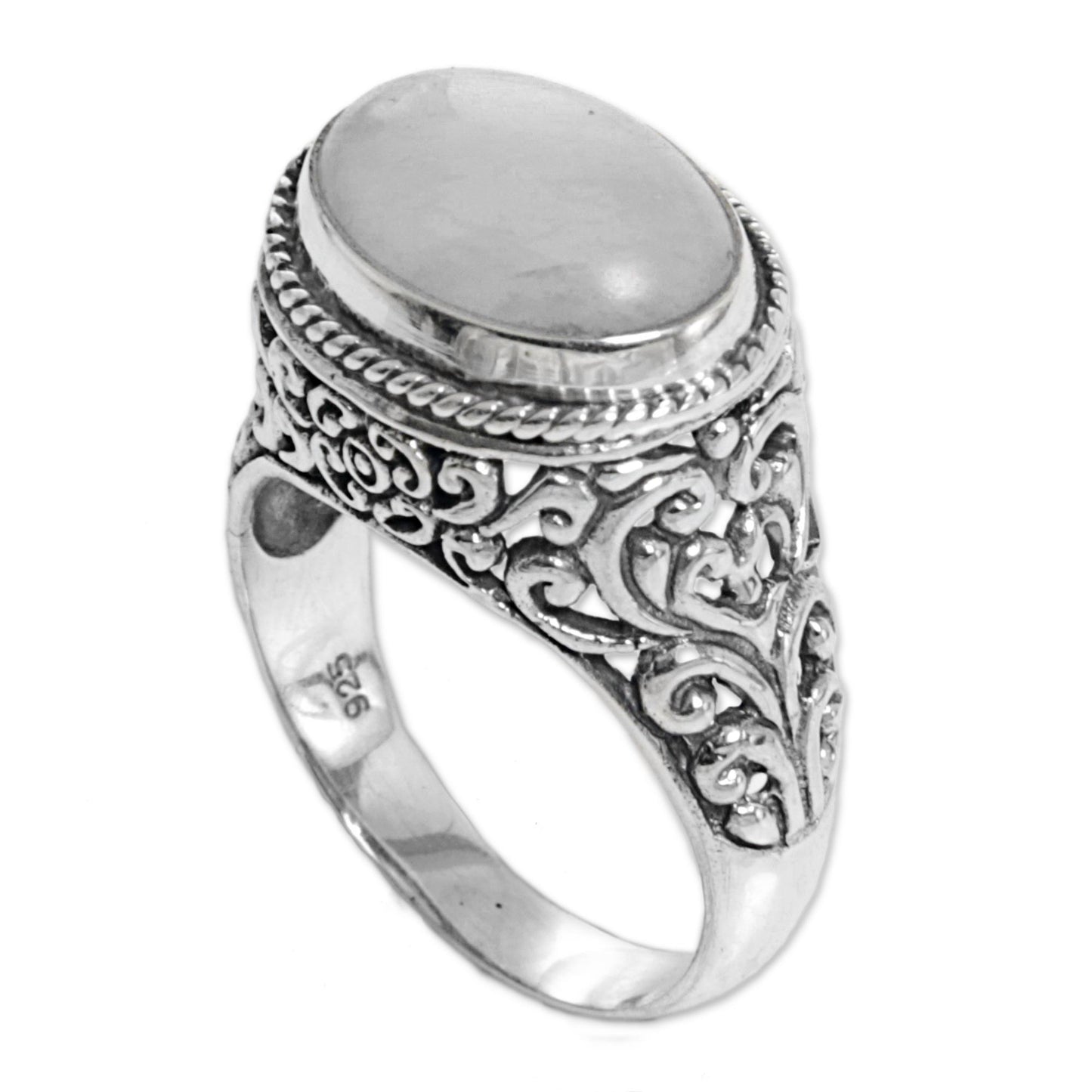 Bali Eye Rainbow Moonstone Silver Statement Ring