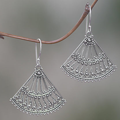 Legong Fans Fan Shaped Sterling Silver Dangle Earrings from Indonesia