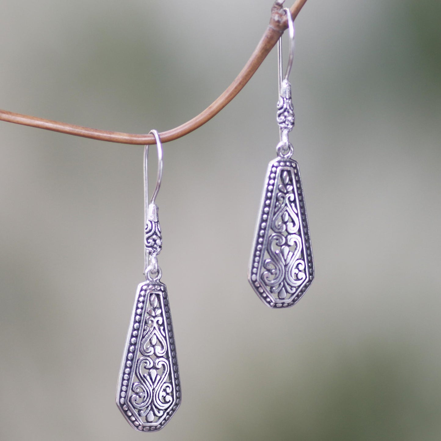 Dayak Beauty Sterling Silver Shield Dangle Earrings from Indonesia