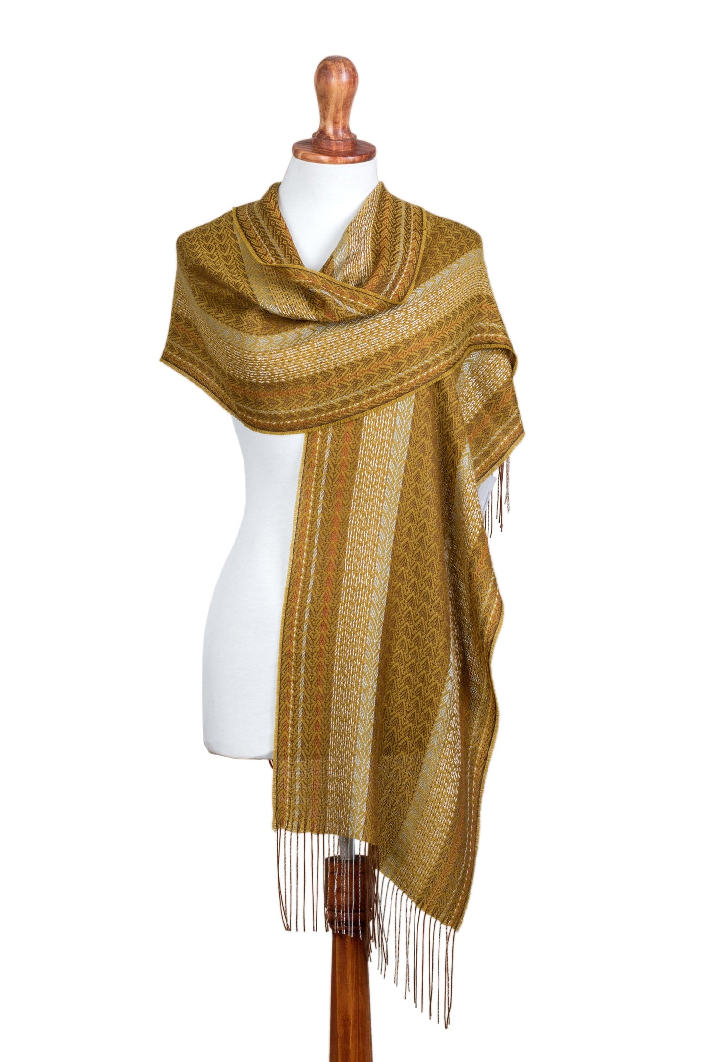 Andean Gold Gold Color Hand Woven Alpaca and Silk Blend Shawl from Peru