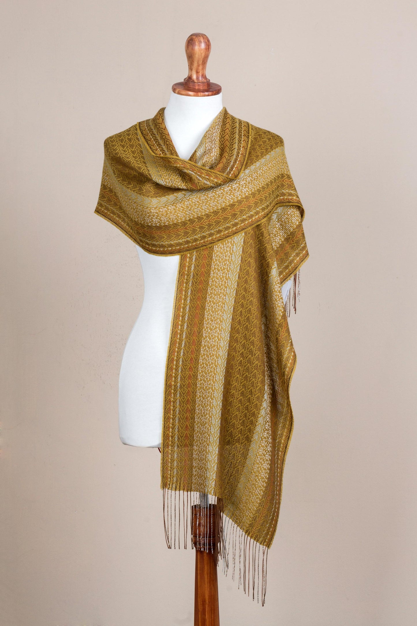 Andean Gold Gold Color Hand Woven Alpaca and Silk Blend Shawl from Peru