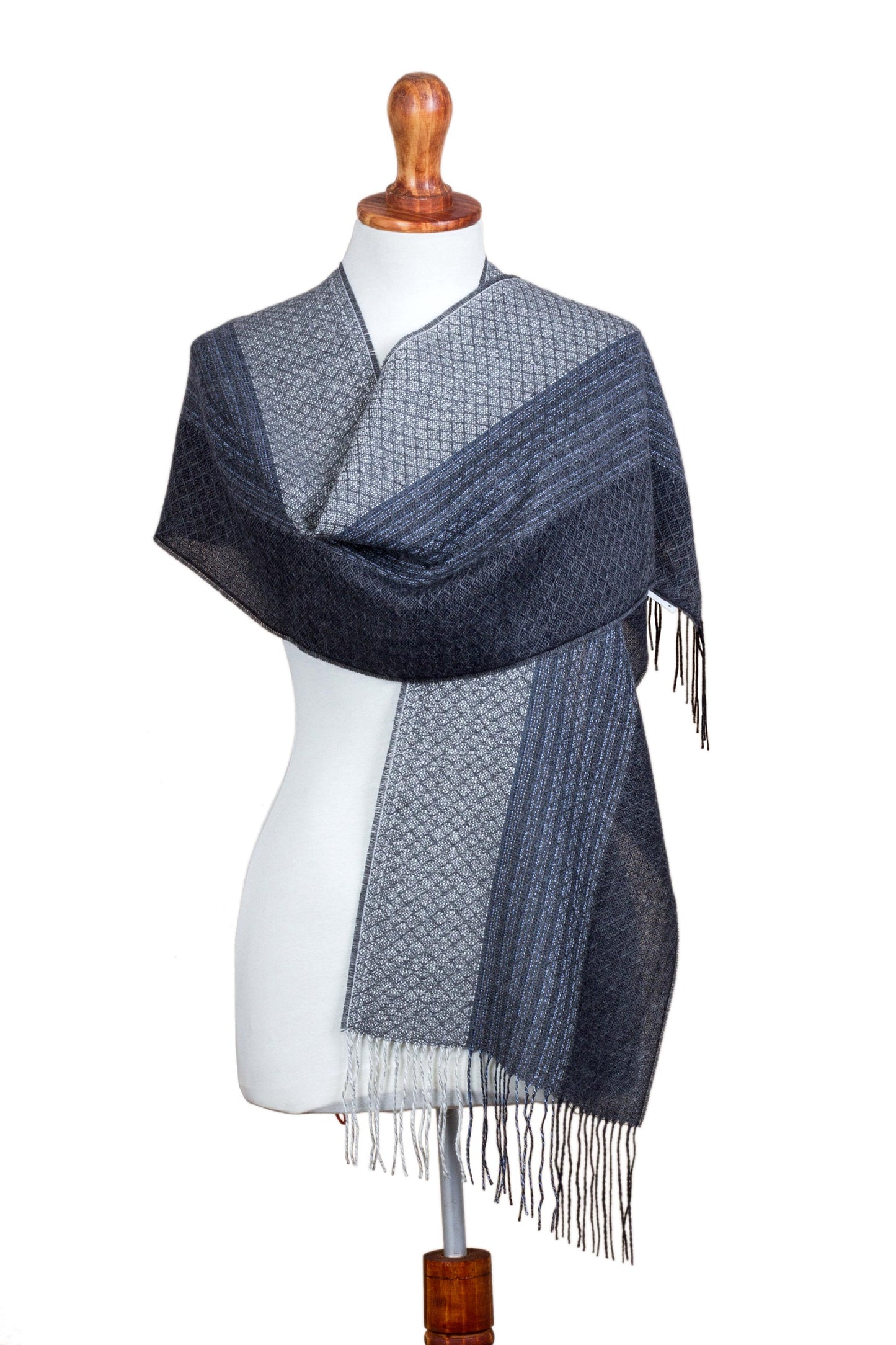 Soft Texture in Grey Hand Woven Baby Alpaca Silk Blend Grey Scarf from Peru