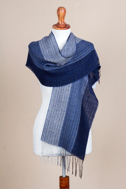 Soft Texture in Blue Handwoven Baby Alpaca Blend Scarf in Blue from Peru