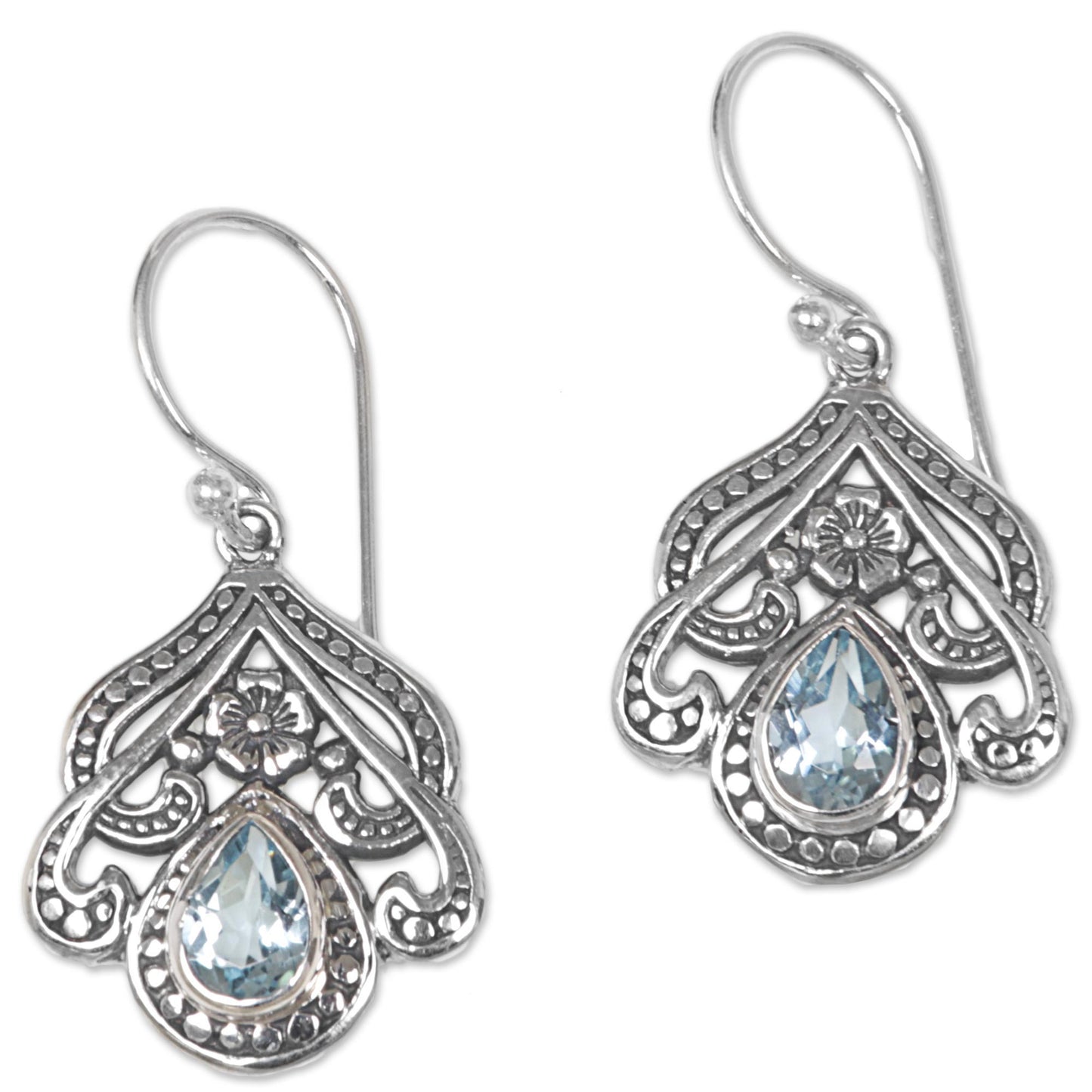 Summer Raindrops Blue Topaz Silver Dangle Earrings