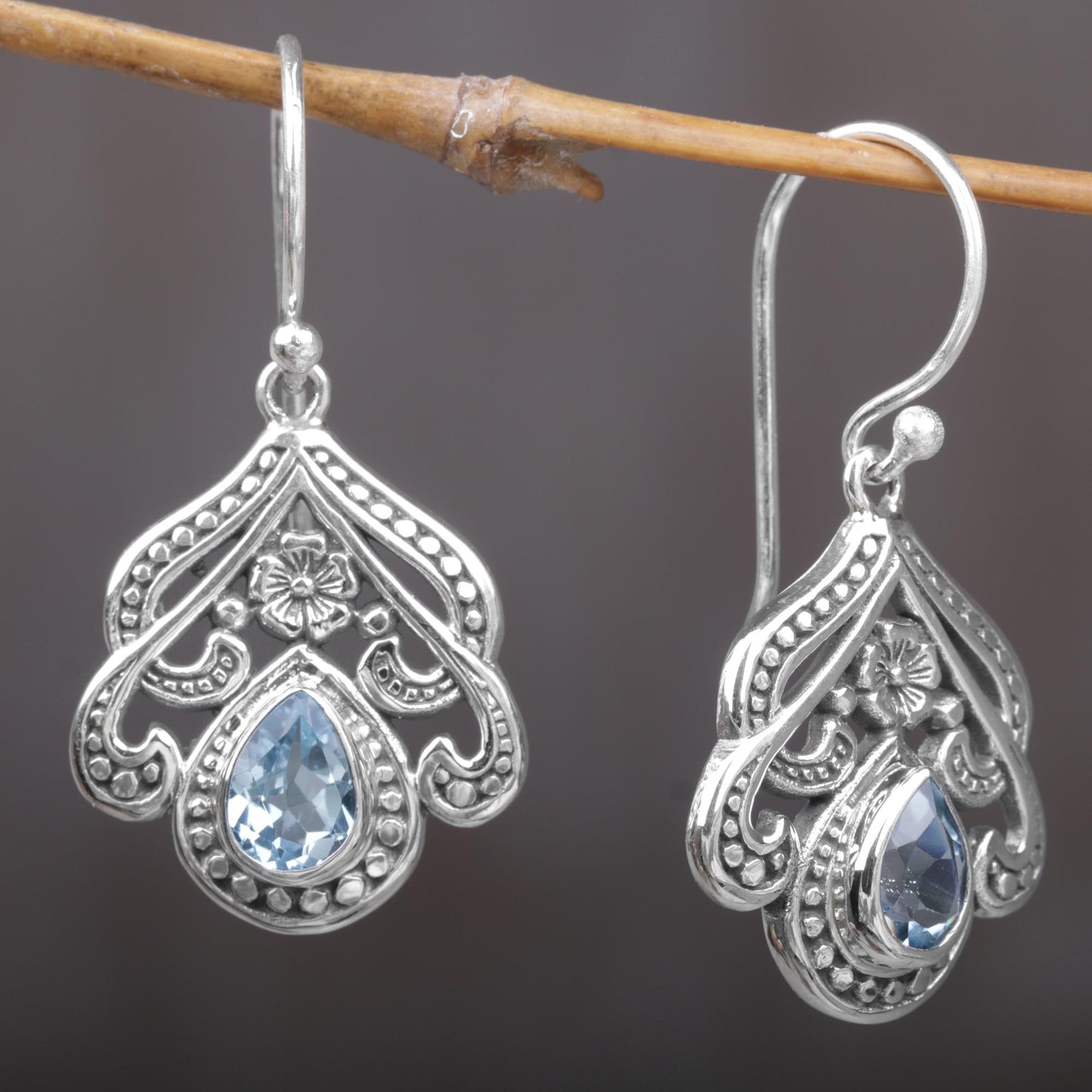 Summer Raindrops Blue Topaz Silver Dangle Earrings