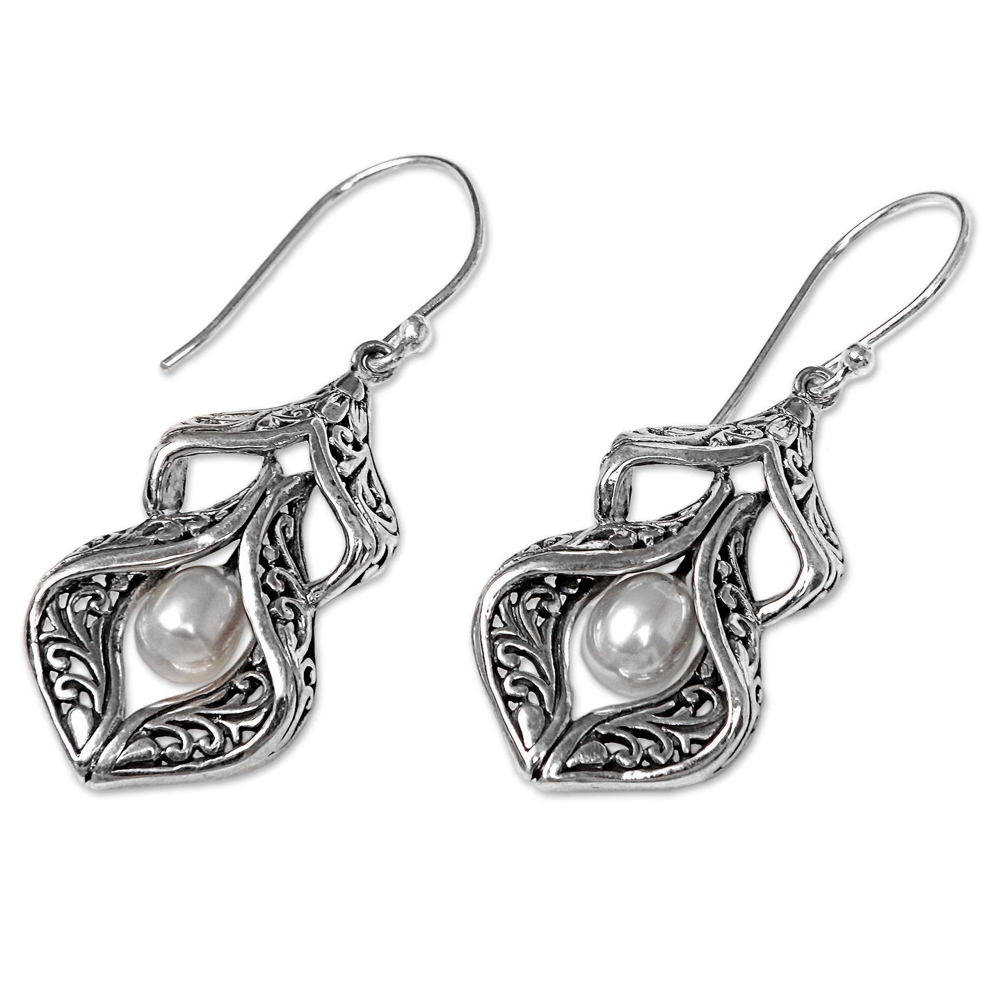 White Pearl Sterling Silver Dangle Earrings