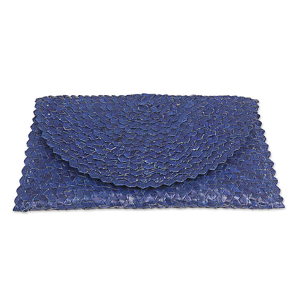 Navy Blue Trance Palm Leaf Fiber Clutch Handbag