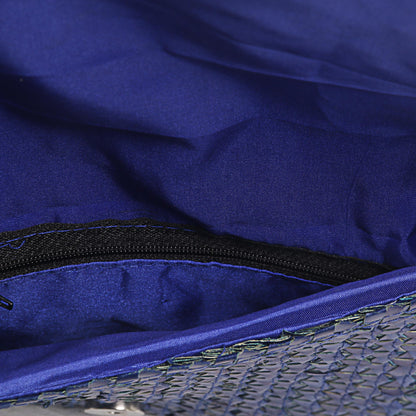 Navy Blue Trance Palm Leaf Fiber Clutch Handbag