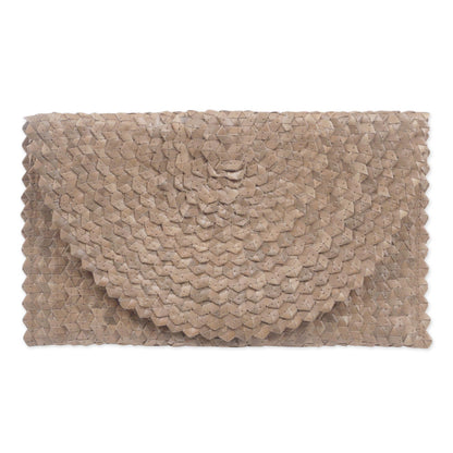 Trance in Brown Handmade Brown Palm Leaf Clutch Handbag from Indonesia