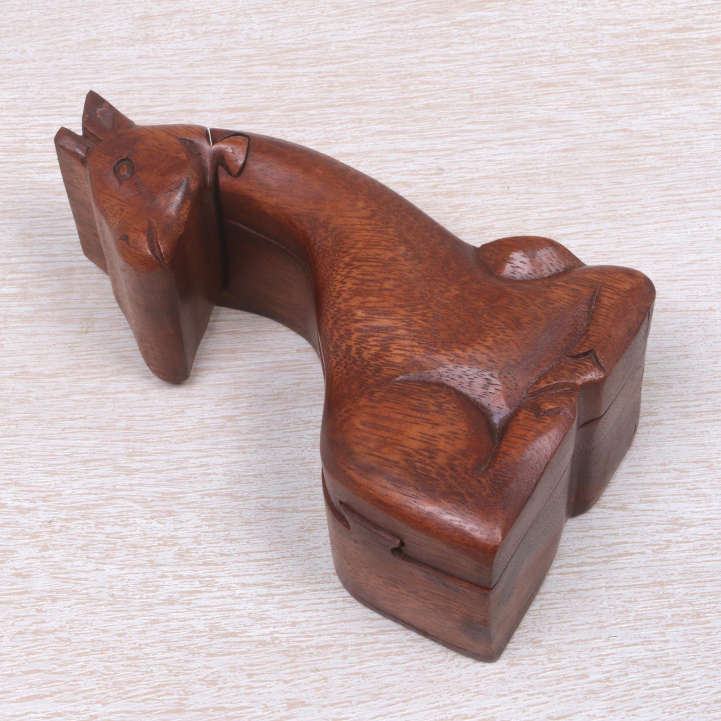 Resting Giraffe Hand Carved Giraffe Shape Wood Puzzle Box from Indonesia