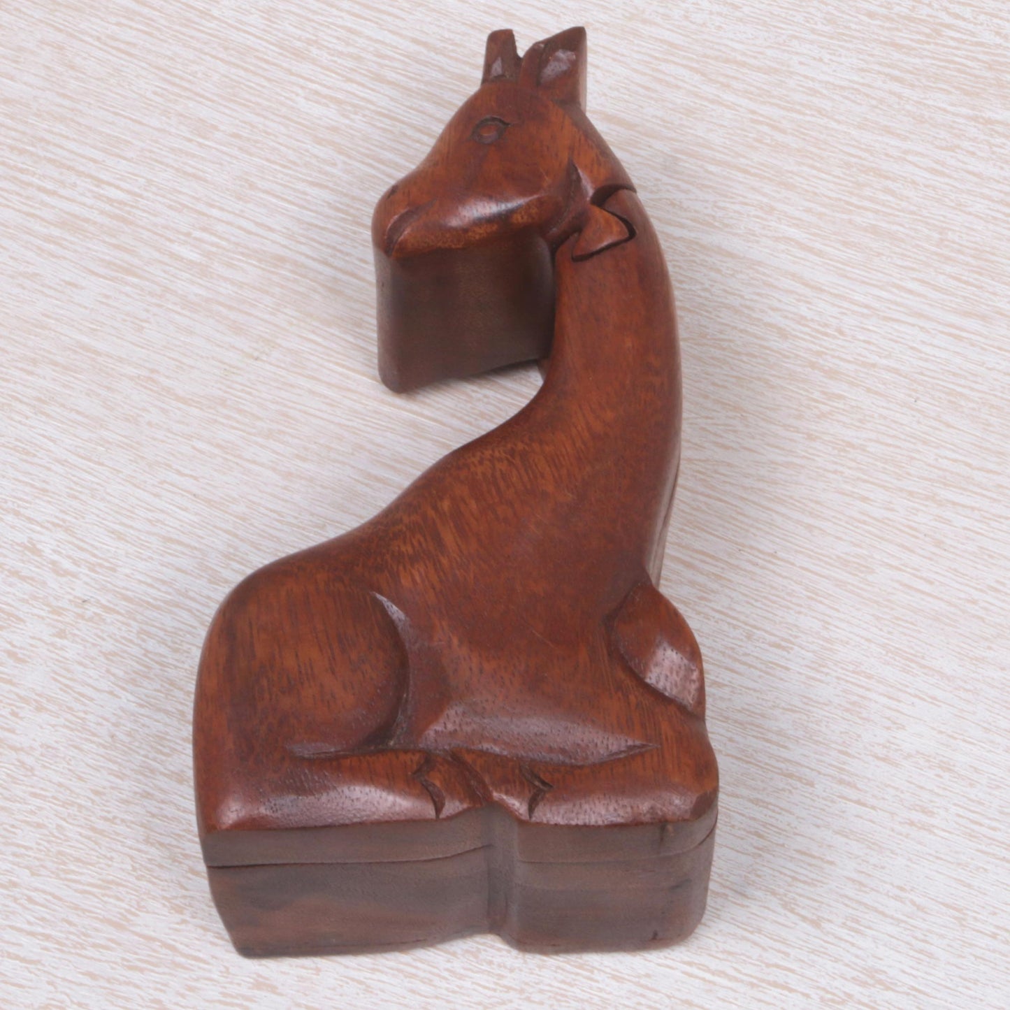 Resting Giraffe Hand Carved Giraffe Shape Wood Puzzle Box from Indonesia