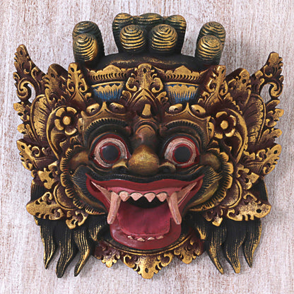 Bali Barong Hand Made Gold Colored Wood Mask from Indonesia