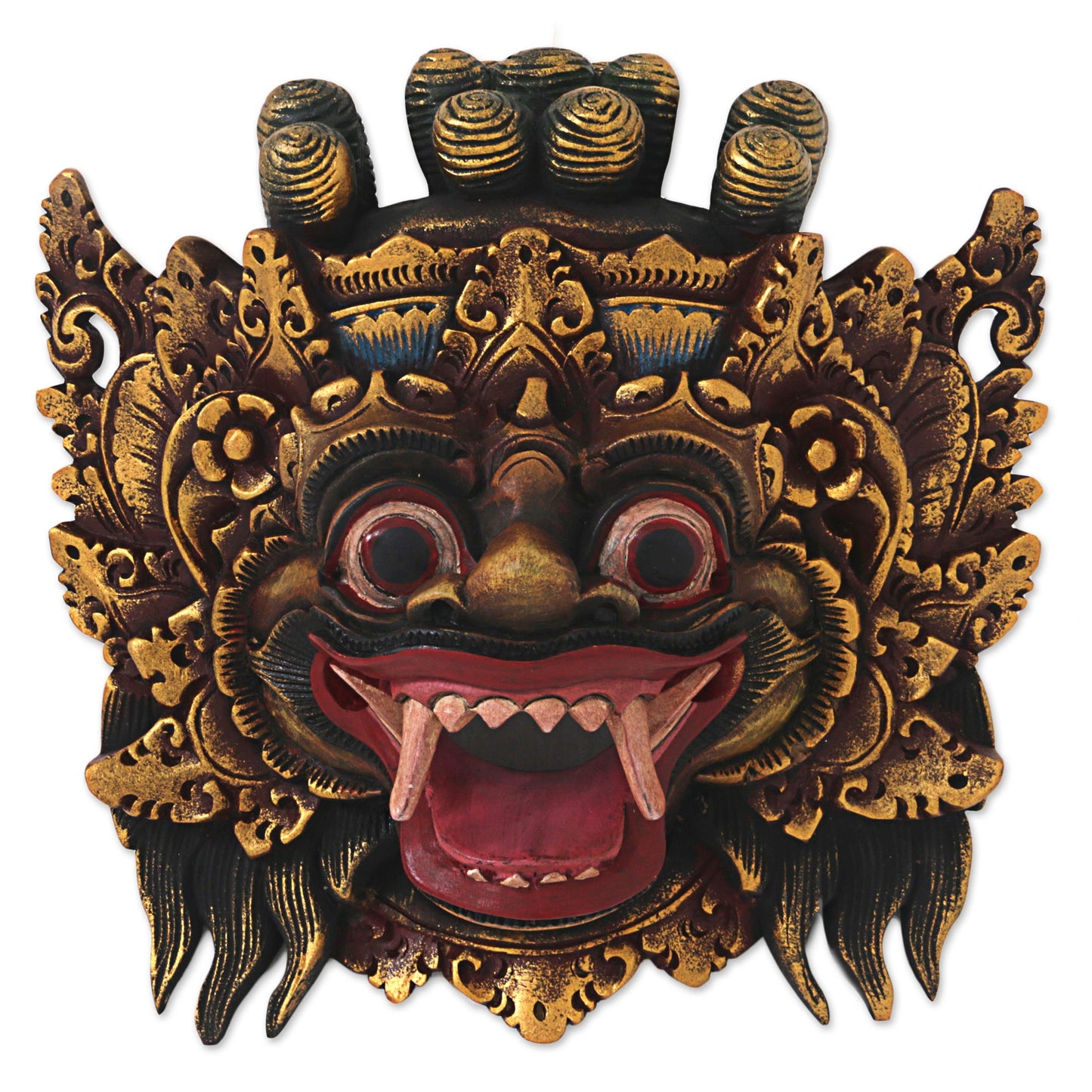 Bali Barong Hand Made Gold Colored Wood Mask from Indonesia