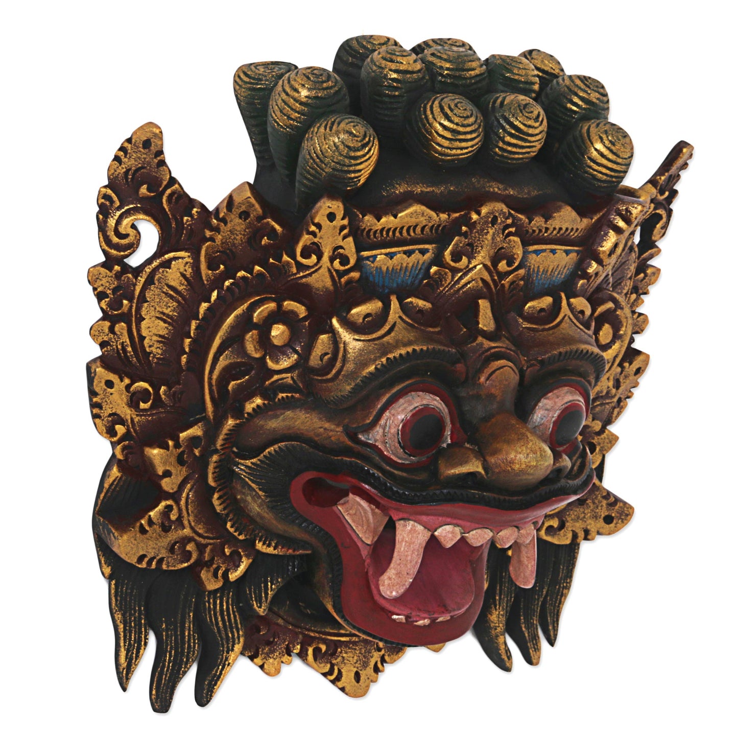 Bali Barong Hand Made Gold Colored Wood Mask from Indonesia