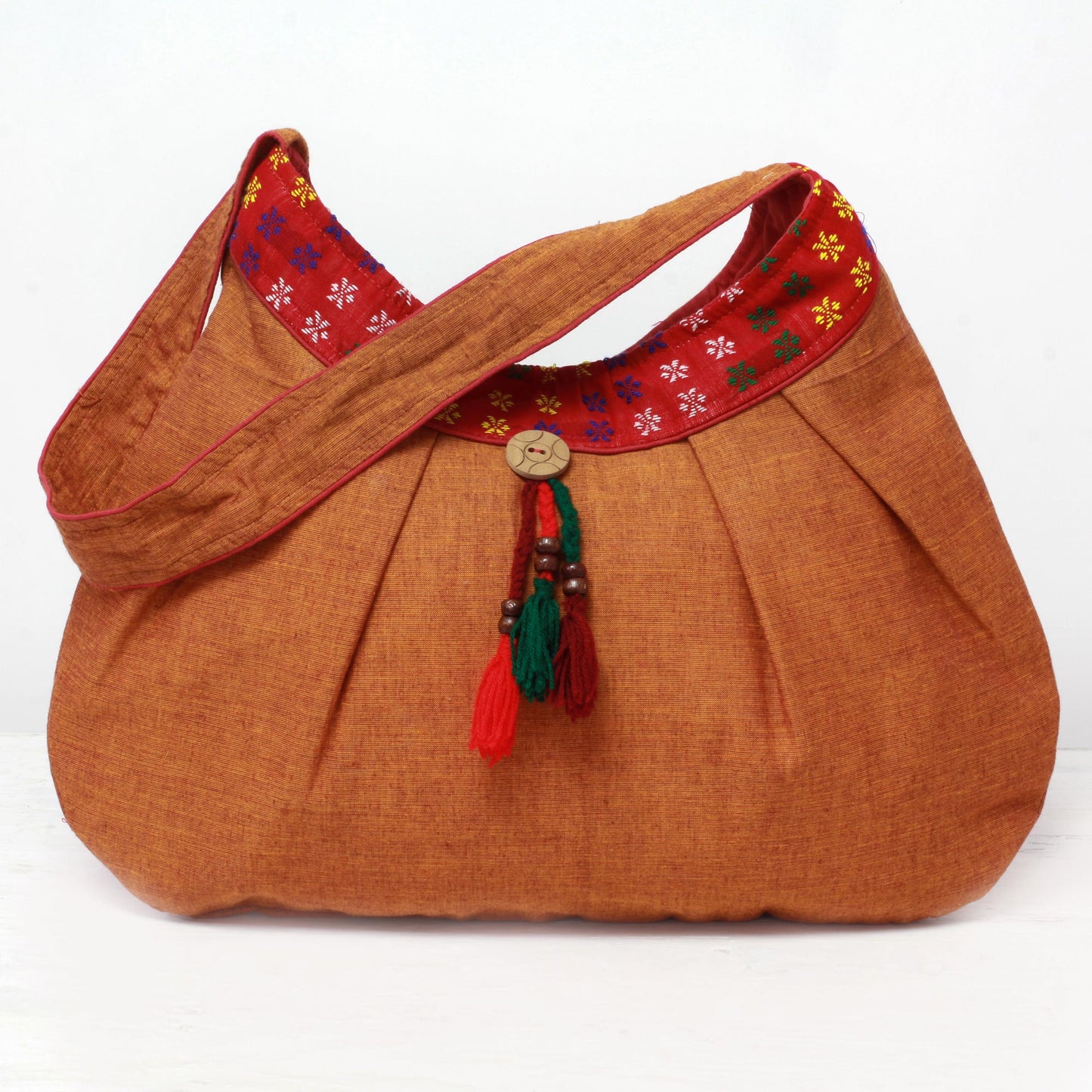 Eastern Allure Indian Orange Floral Hand-woven 100% Cotton Shoulder Bag