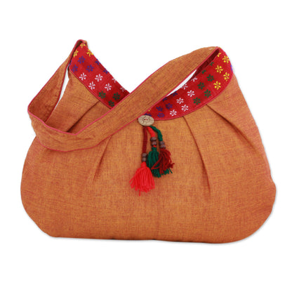 Eastern Allure Indian Orange Floral Hand-woven 100% Cotton Shoulder Bag