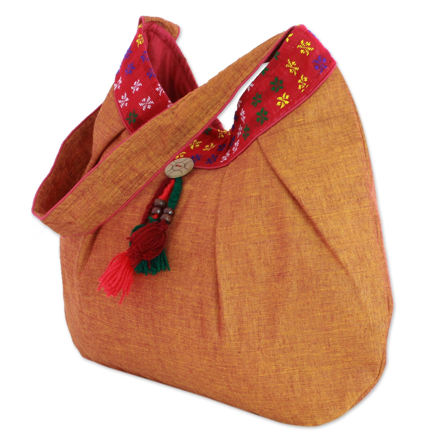 Eastern Allure Indian Orange Floral Hand-woven 100% Cotton Shoulder Bag