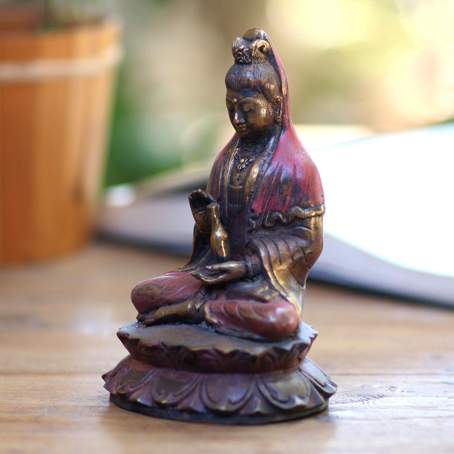 Sitting Kuan Bronze Sculpture of Buddha Kuan from Indonesia