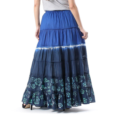 Boho Batik in Royal Blue Tie-Dyed Cotton Skirt in Royal Blue and Black Thailand