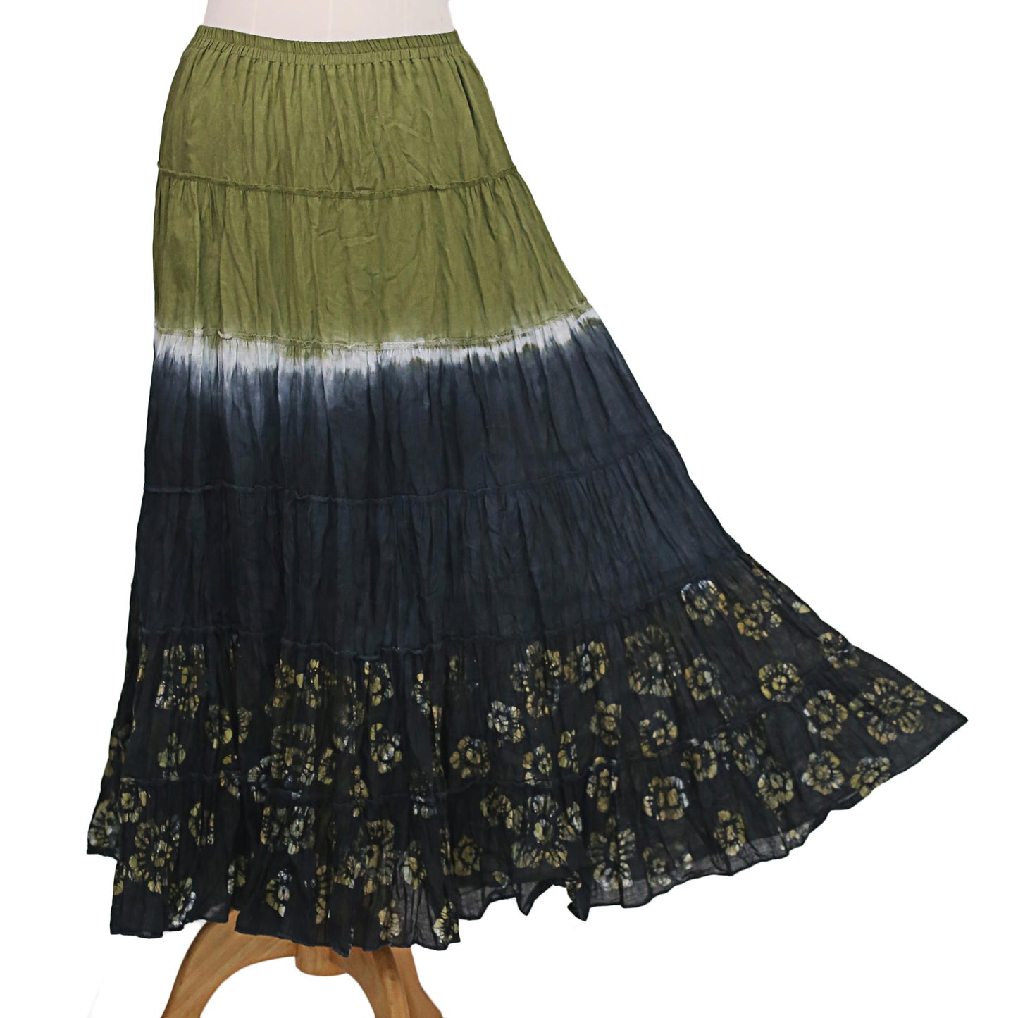 Festive Summer in Olive Black & Green Batik Cotton Skirt