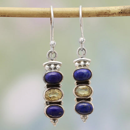 Golden Mystique Lapis Lazuli Dangle Earrings