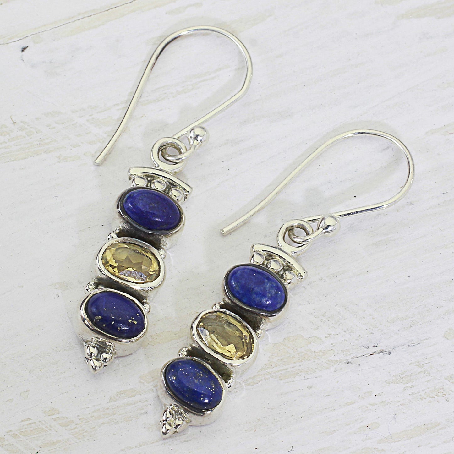 Golden Mystique Lapis Lazuli Dangle Earrings