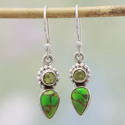 Arbor Allure Peridot and Composite Turquoise Dangle Earrings from India