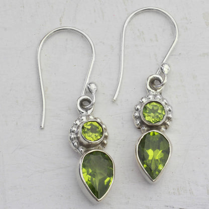 Forest Sparkle Peridot and Sterling Silver Dangle Earrings from India