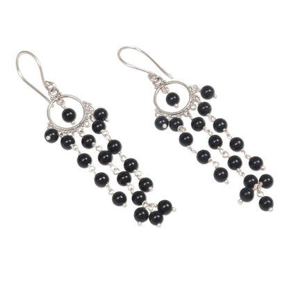 Dangling Hopes Artisan Crafted Onyx and Sterling Silver Chandelier Earrings