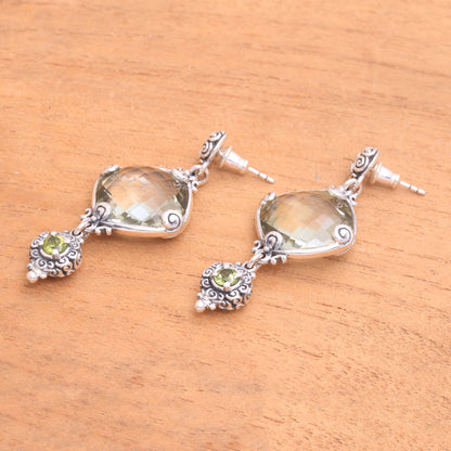 Borobudur Glimmer Silver 925 Prasiolite and Peridot Dangle Earrings from Bali